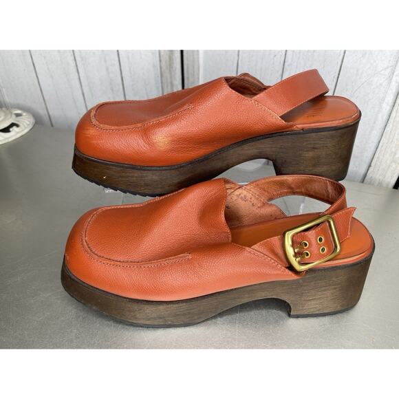 Charlotte Stone Carlos Slingback Leather Platform Chunky Clog Orange Size 10 - Picture 1 of 7